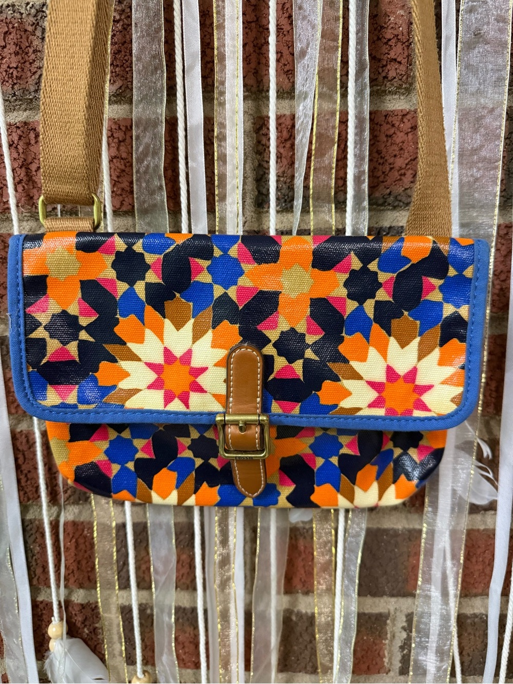 Fossil Multicolor Floral Geometric Crossbody - Blue Trim